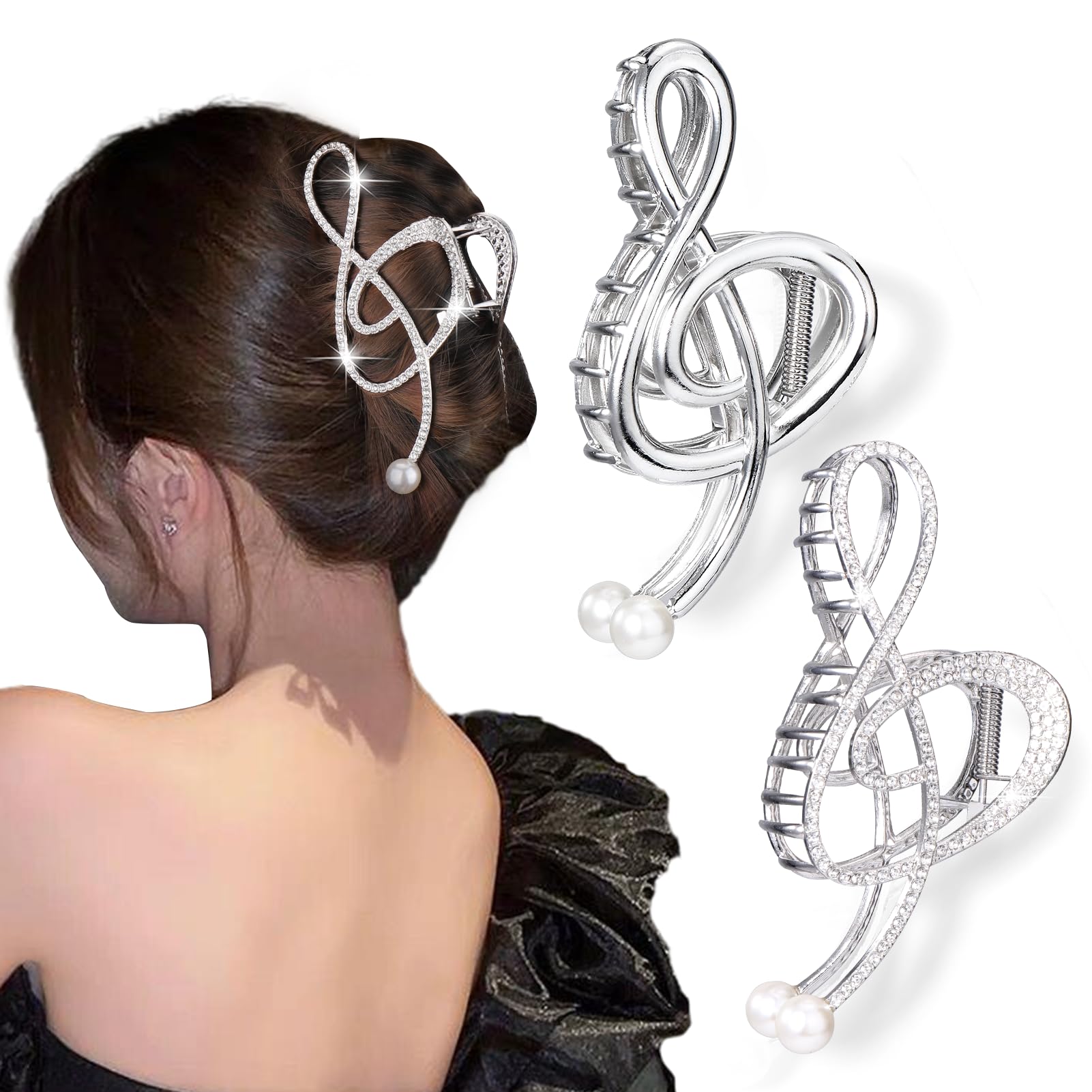 Beautiful music note rhinestones hair barrette LULULION 2Pcs Musical Note Alloy Hairpin Rhinestone Barrette  main image 3