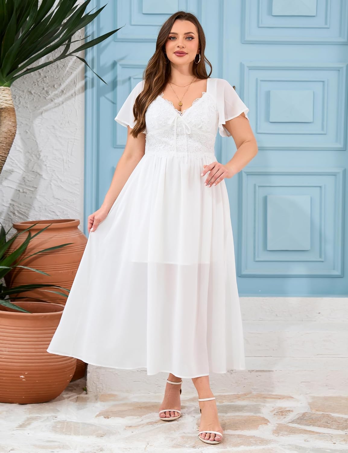 Women's Plus Size Formal Dress Lace Chiffon Maxi Dress,Open Back Cocktail Dress for Wedding Guest,Party,Gala Events - Image 7