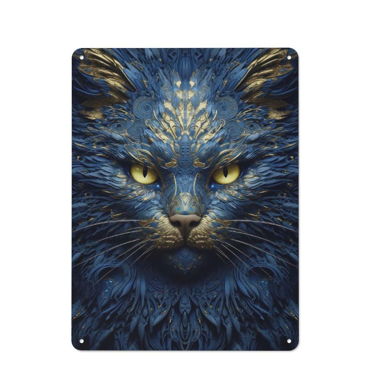 Vintage Metal Sign 40x30cm Featuring Blue Tribal Cat, Home Bar Decor for Cafe, Pub, Workshop Or Home Bar