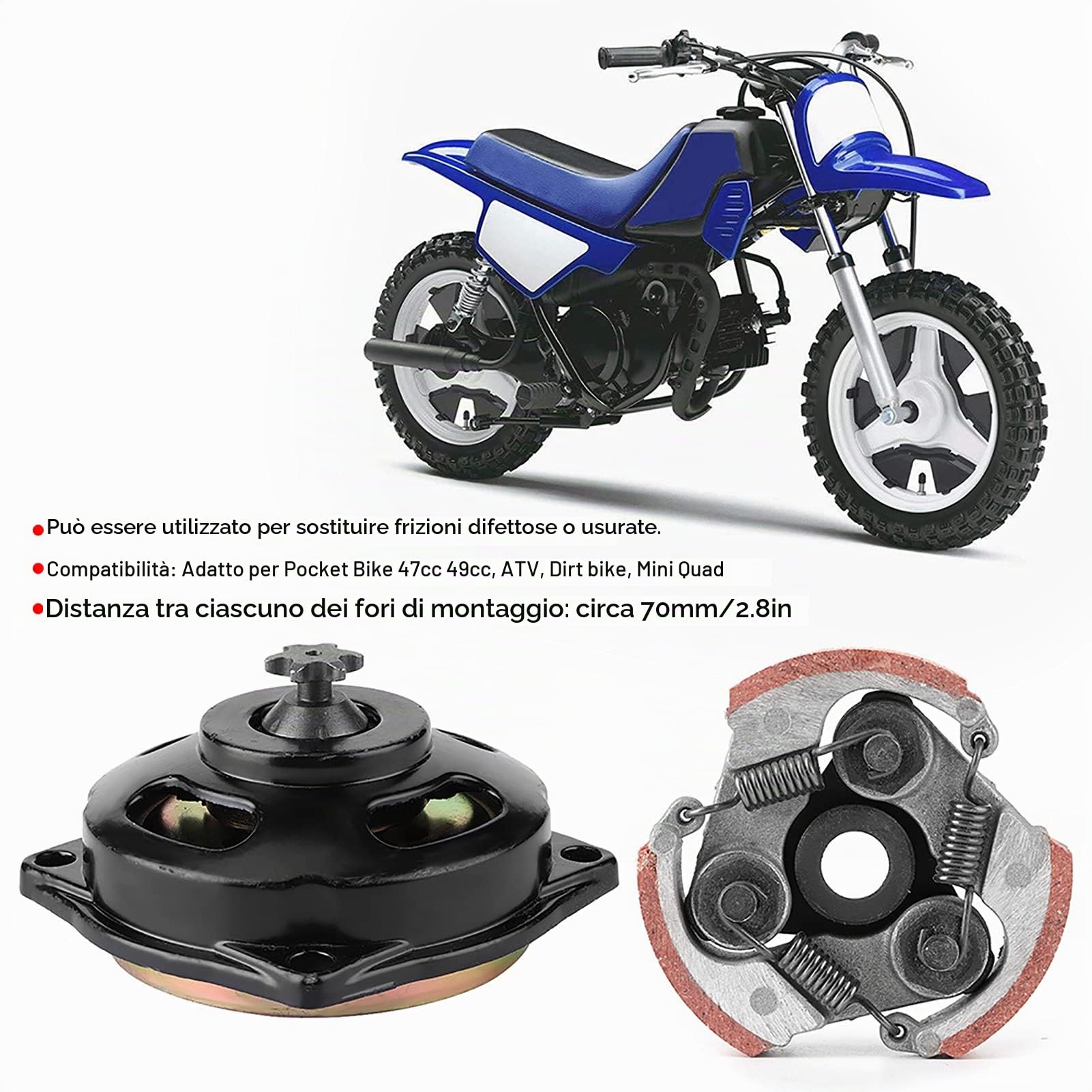 Frizione Pocket Bike, Kit Scatola Ingranaggi Frizione Tamburo Frizione 6 Denti Adatto per 47 Mini Moto Quad Pocket Bike
