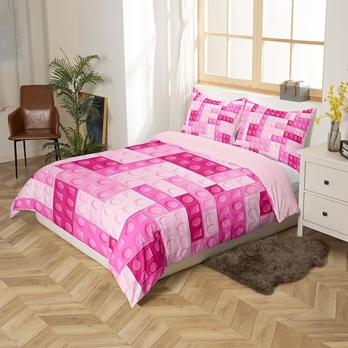 Miniatura 9 de Feelyou Juego de ropa de cama de bloques de construcción para niños, juego de funda de edredón geométrica rectangular, juego de funda de edredón