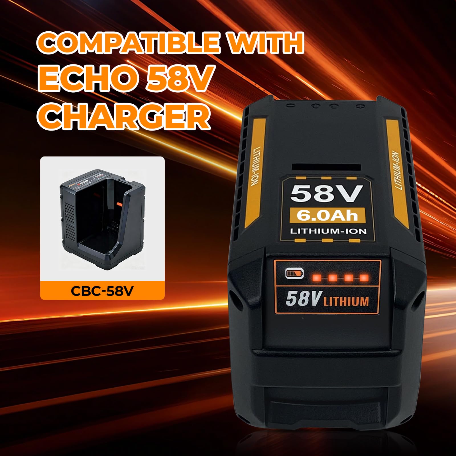 Batería de litio de 58 V y 6000 mAh, repuesto para batería Echo 58 V CBP-58V40 CBP-58V20 CBP-58V2AH CHT-58V CDST-58V CCS-58V CLM-58V, compatible con Echo 58 V MAX PRO serie herramientas eléctricas