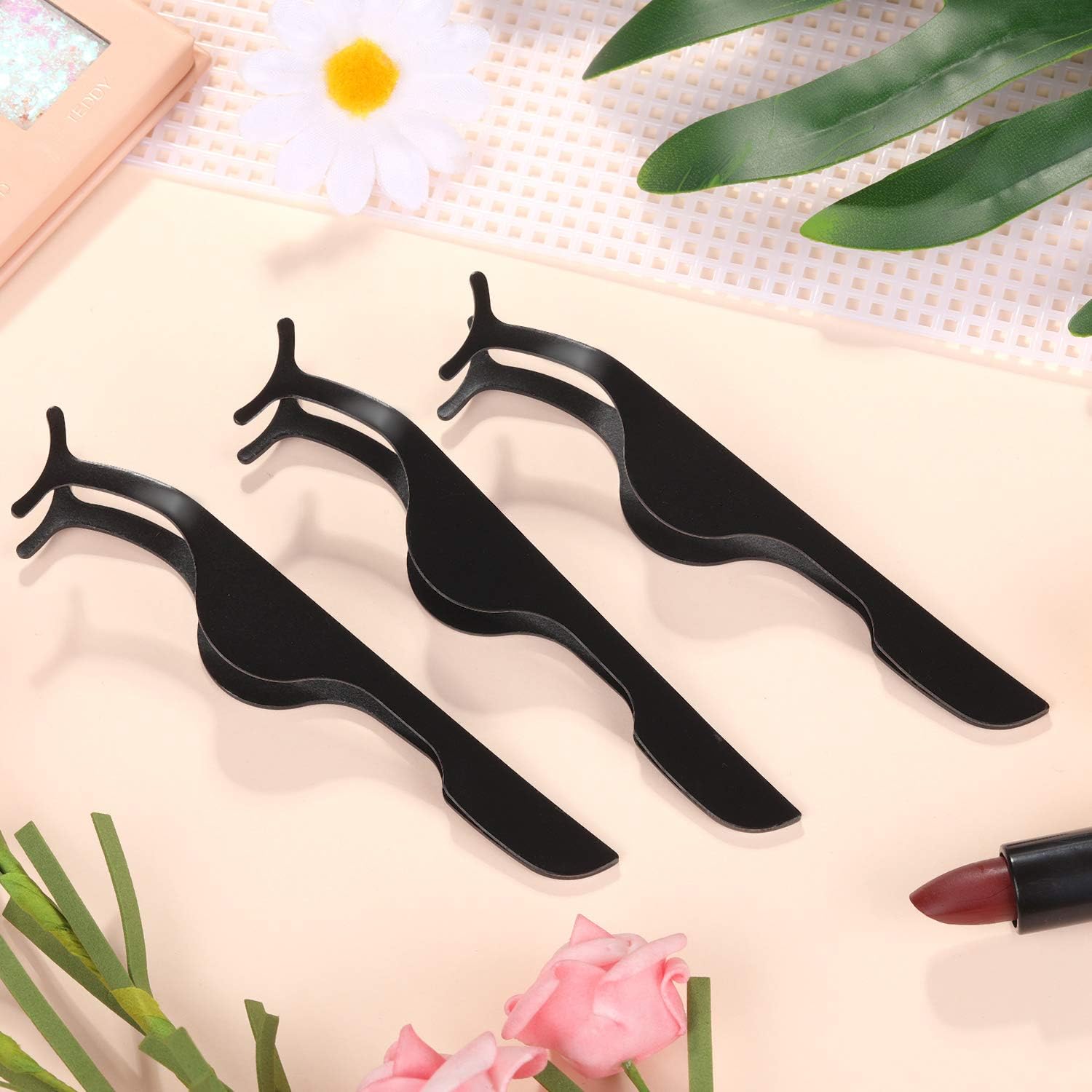 24 Pieces False Eyelashes Applicator Tool Stainless Steel Eyelash Extension Tweezers Remover Clip Tweezers Nipper Eyelash Auxiliary Clip for Women Makeup Application and Removal