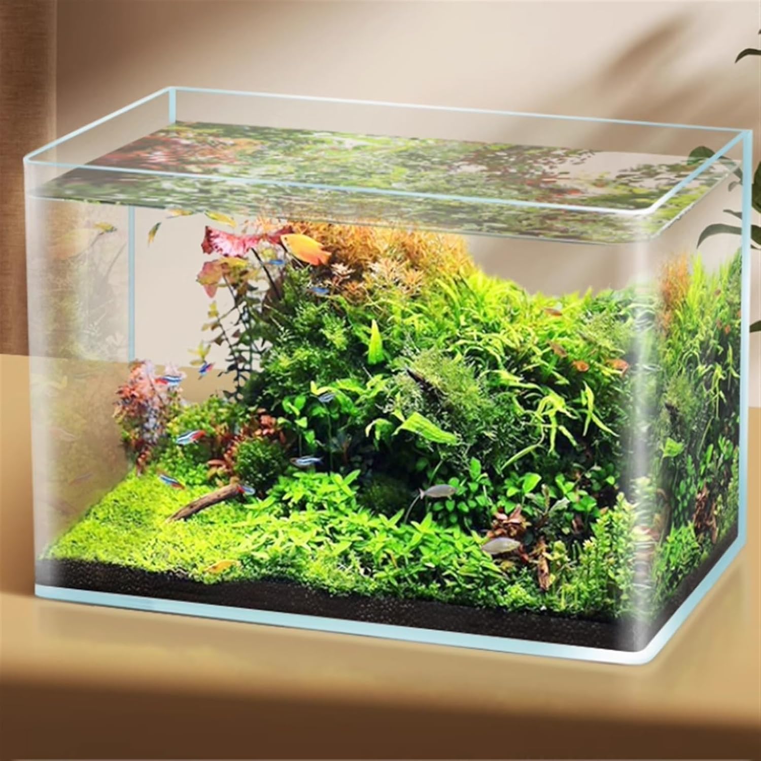 Aquarium TankFish Tank Rectangular Glass Tabletop Small Aquarium Eco-Landscape Water Plants Goldfish Aquaculture Decoration (Size : L)