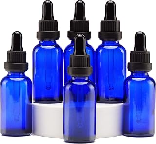 YIZHAO Azul Frasco Cuentagotas Cristal 30ml, con Goteros Cuentagotas Cristal, para Aceite Esencial, Laboratorio, Aromaterapia, Fragancia, Masaje, Cosméticos, Viajes - 6Pcs