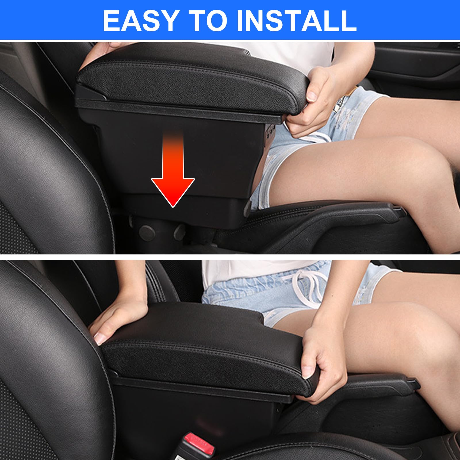 Apoyabrazos Compatible con Nissan Juke/Infiniti ESQ 2011-2019 Apoya Brazos Coche Consola Reposabrazos Central Tapizado Caja de Almacenamiento Cuero con 3 Puertos USB - Línea Negra