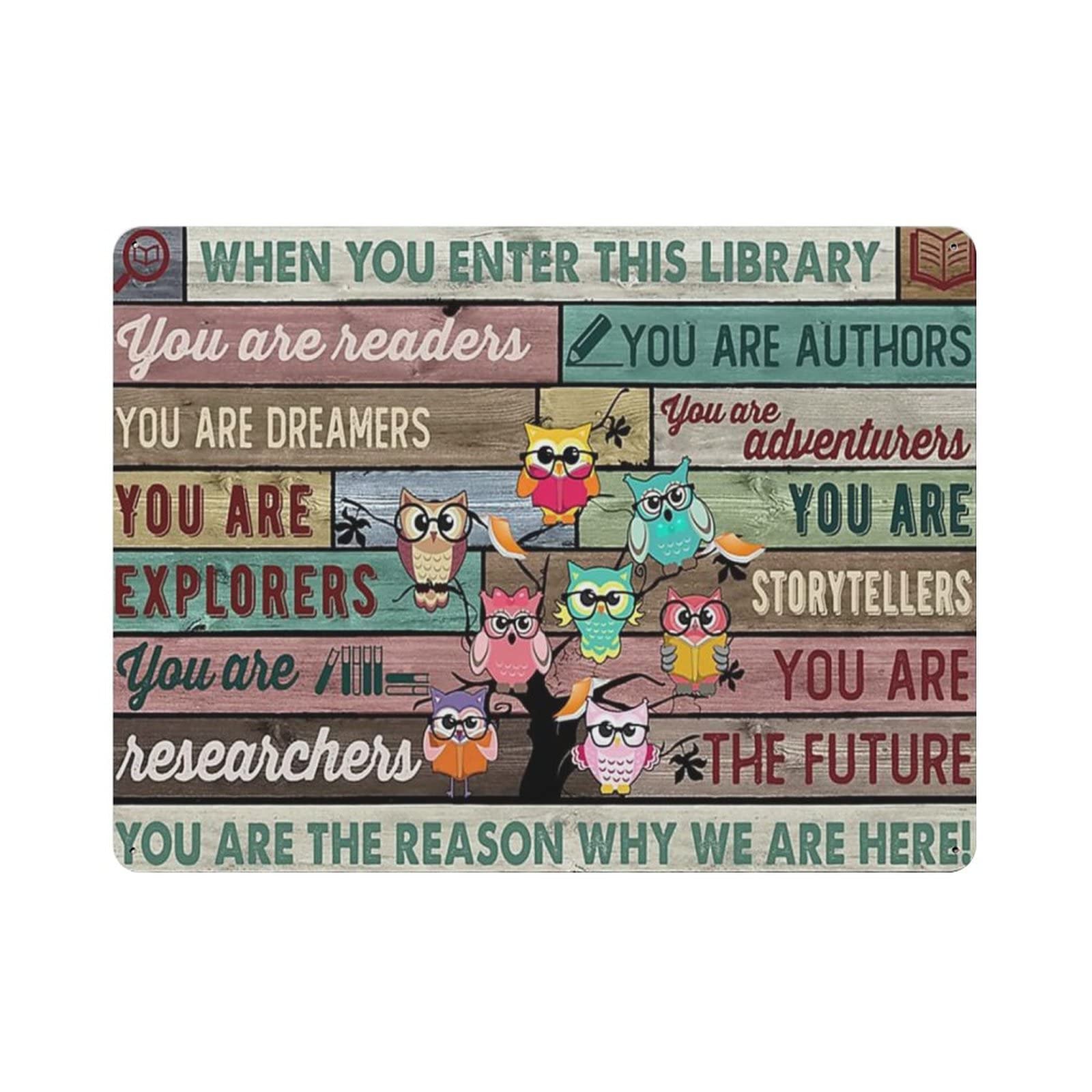 AOOEDM When You Enter This Library Vintage Metal Tin Sign for Home Coffee Shop Office Wall Art Metal Poster Garage Decor Man Cave Sign Inspirational Quote Wall Decor