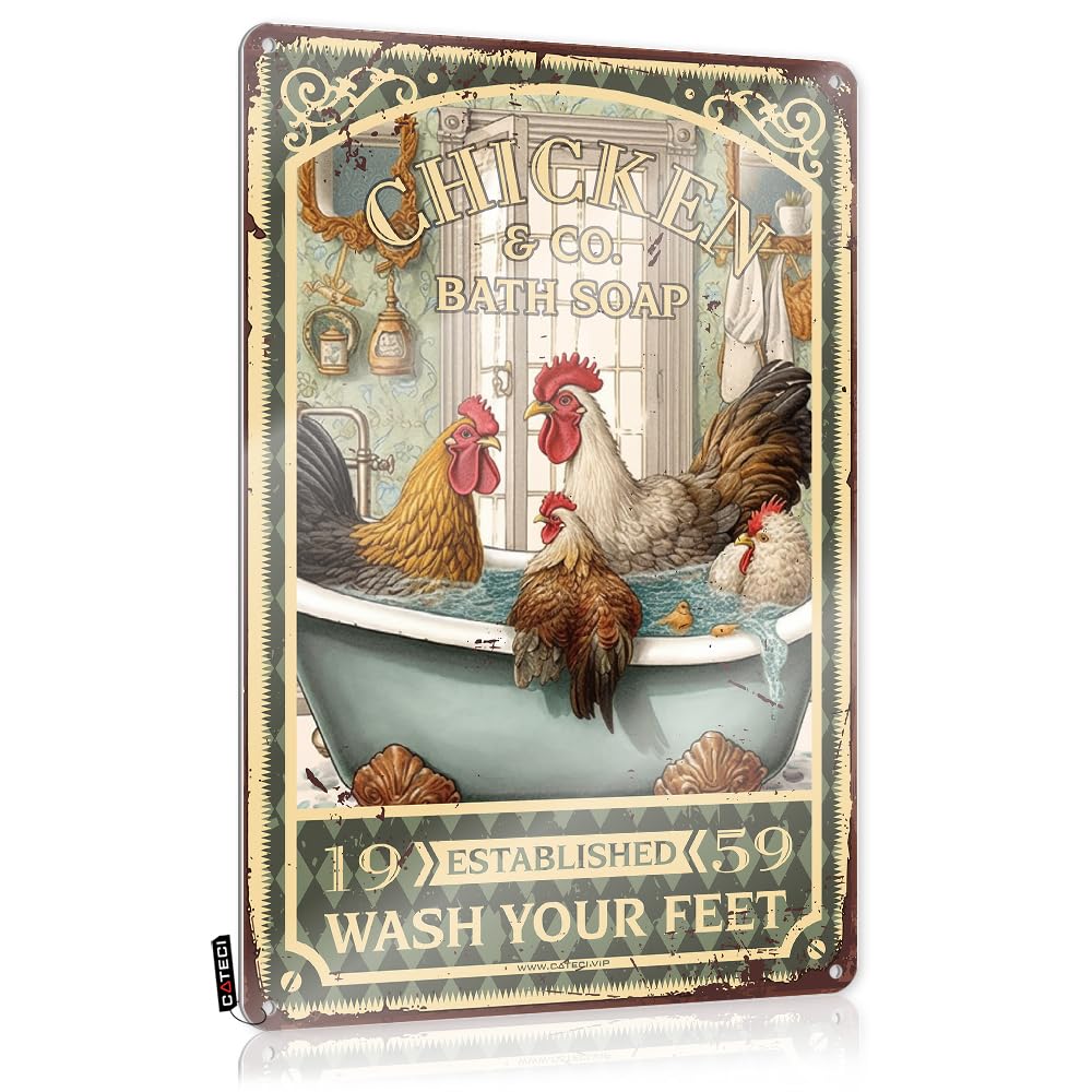 MWFKKADDB Metal Bar Signs Chicken Bath Soap Wash Your Feet Tin Sign Aesthetic Decorretro Giftstrippy Room Decor Aestheticbest Grandma Gifts Funny Beer Sign Garage Signs For Men Funny(20X30CM)