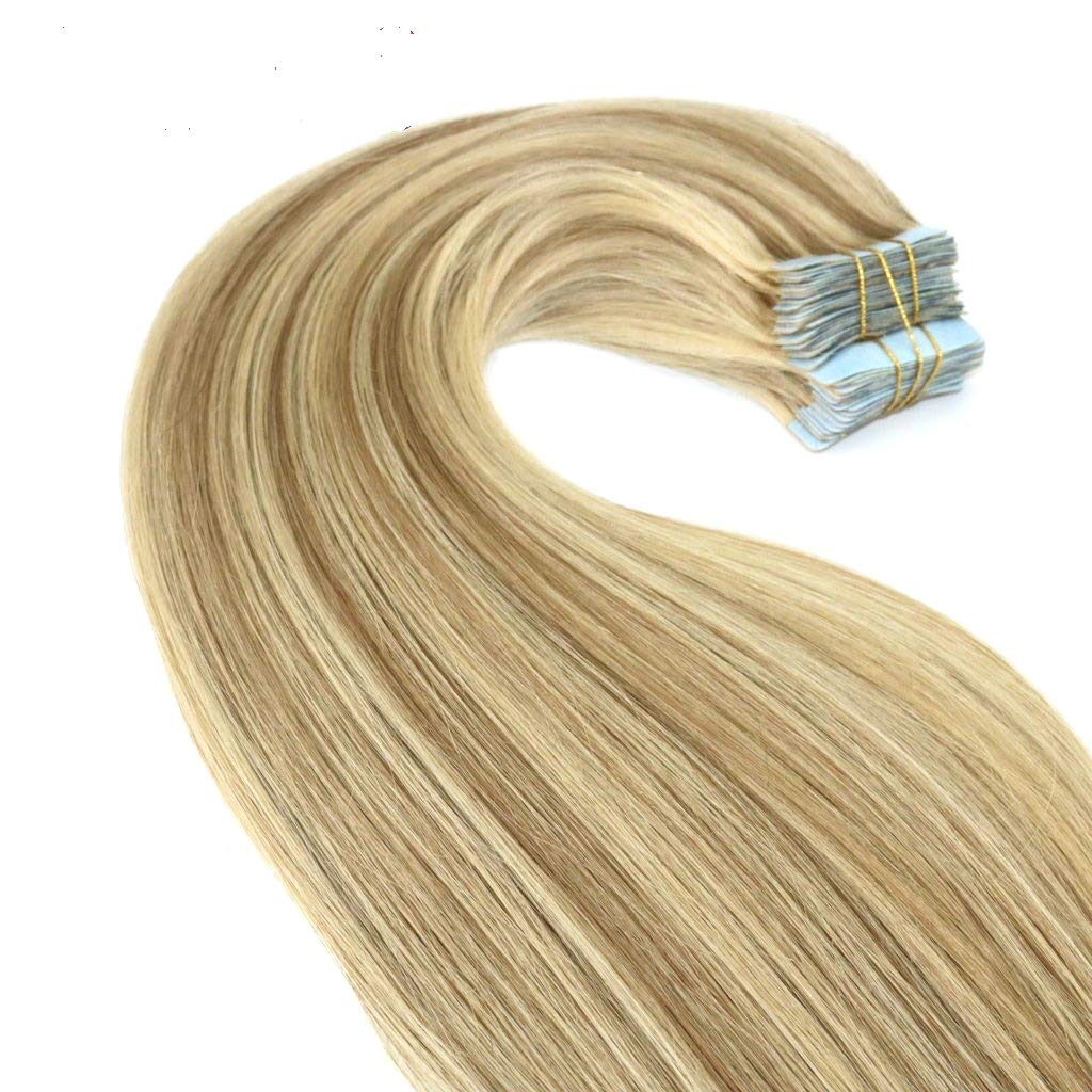 20” 24" Natural Color Tape in Virgin Remy Human Hair Extensions Thick to Ends (4 textures- Straight Wavy Curly Kinky) (20", Natural Color Deepwave)
