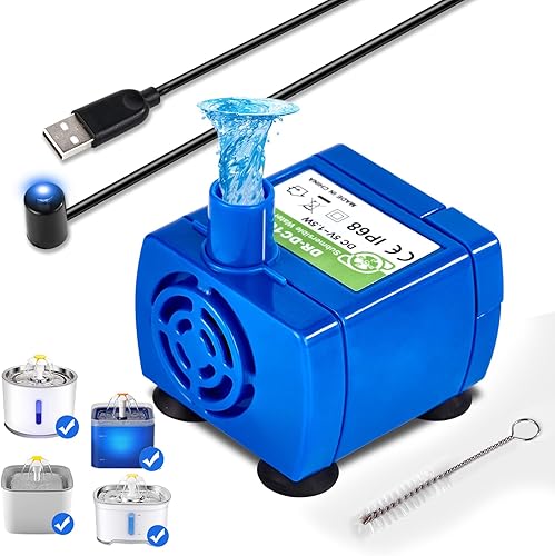 Bomba de fuente de agua para gatos, bomba de repuesto para fuente de agua para mascotas, motor DR-DC160 para fuente redonda, cúbica, con tapa de