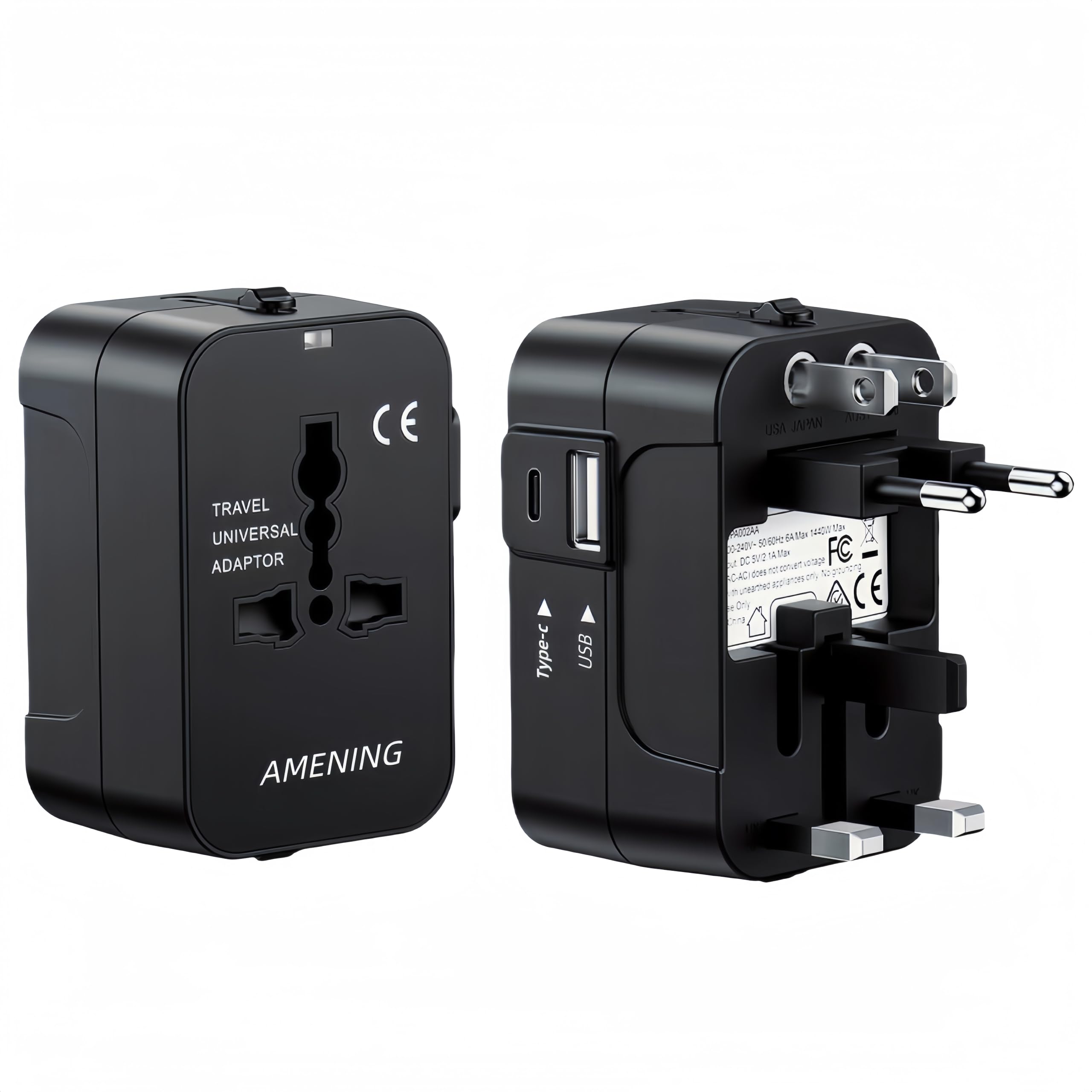 Adattatore Universale da Viaggio,Presa Universale da Viaggio con 1 USB A e 1 USB C,Adattatore da Viaggio Italia Inghilterra Germania America Australia e 150+ Paese