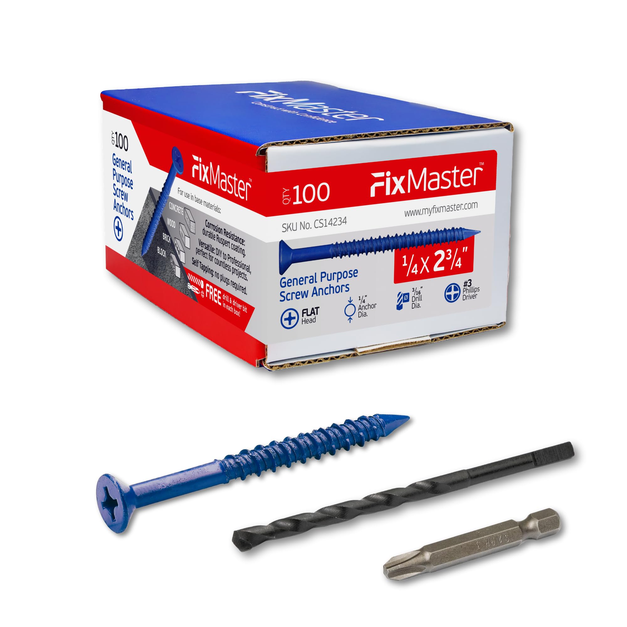 Concrete Screw Anchors - 100 Pack with Drill Bit & Screwdriver -11
