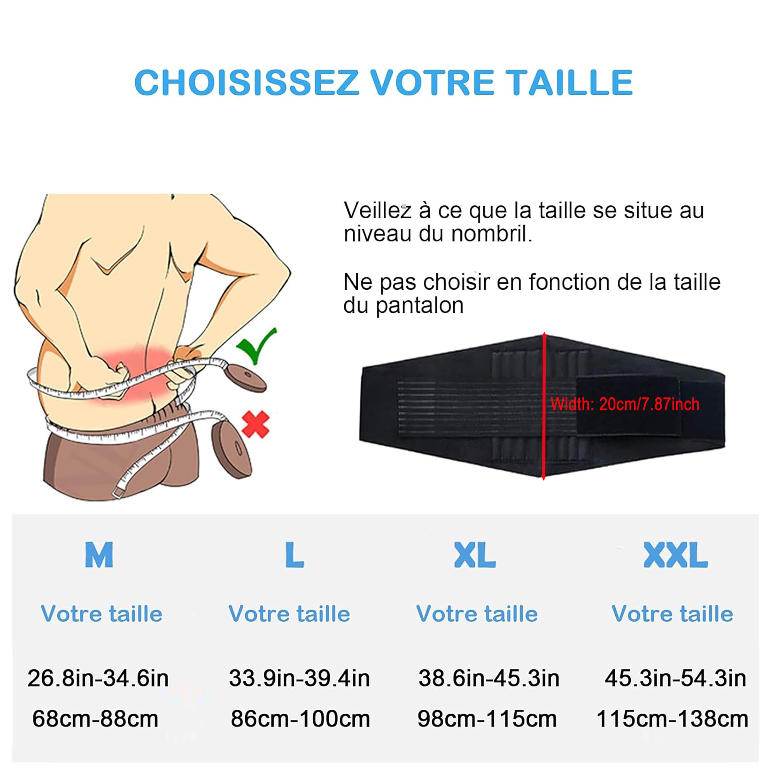Paskyee Ceinture de soutien lombaire avec 6 baleines Pour le soutien lombaire des hommes et femmes – le bas du dos pour soulagement de la douleur, réglable de soutien pour sciatique, scoliose