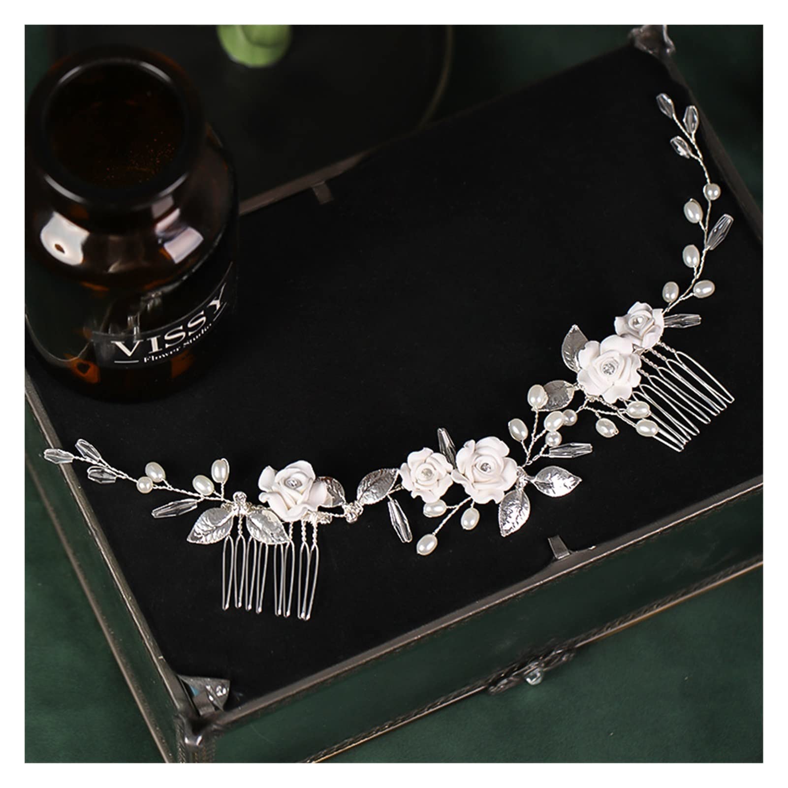 Rhinestone Pearl Bridal Hair Peine for Novia Miracul Crystal Hair Cod Tiaras Women Girl Hair Joyería Boda Accesorios for el Cabello (Metal Color : Black Gun Plated)