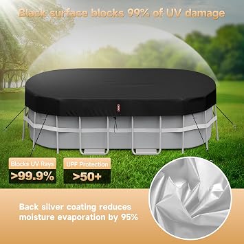 LXKCKJ 7X13FT Pool Cover for Above Ground Pools, Rectangular 420D Oxford | 634N Tear-Resistant, Waterproof, Windproof, UPF50+ UV Protection, Cuts 95% Evaporatio, Snug Fit for Oval /Rectangular Pool