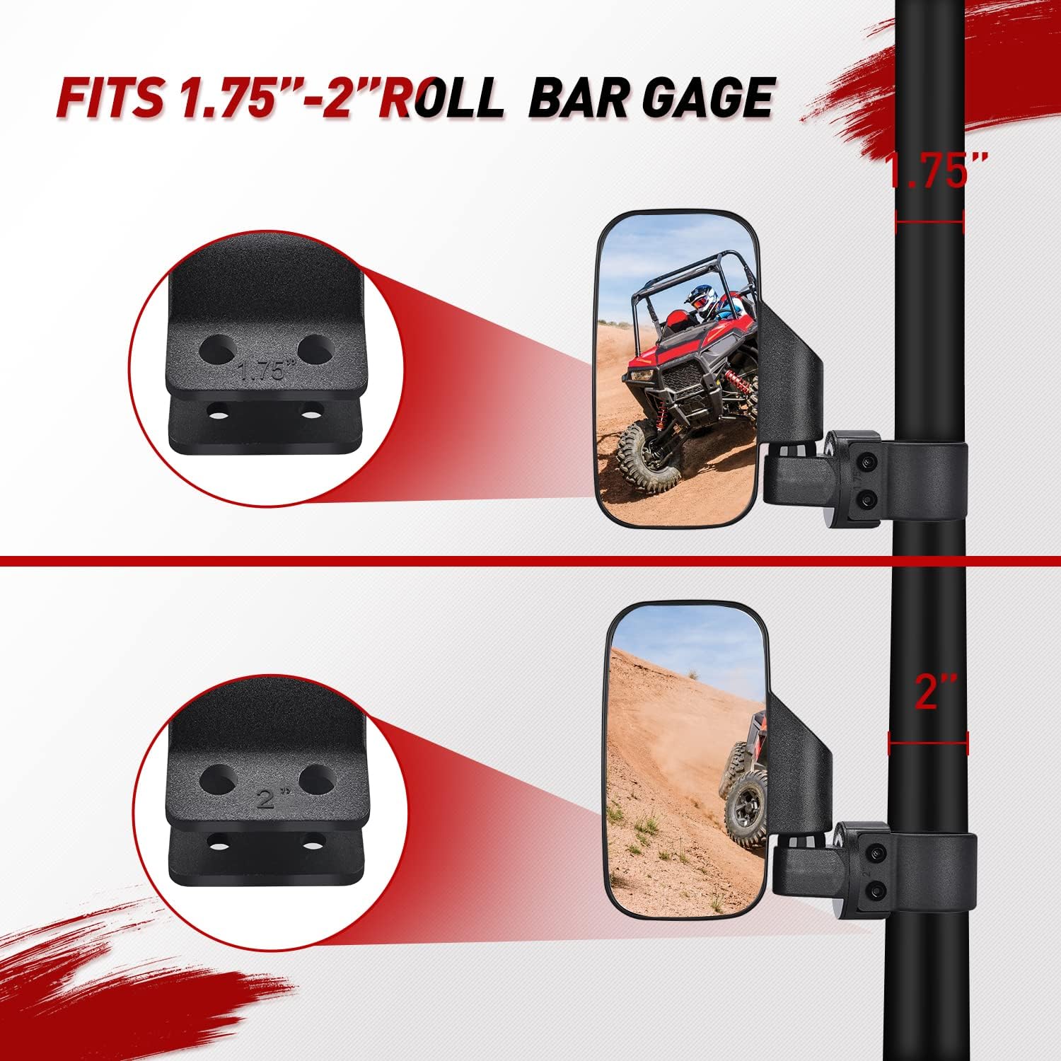 Frokom UTV Side Mirrors,Universal Powersports Rear View Mirrors for 1.6" - 2" Roll Cage Polaris Ranger RZR Pioneer Can Am Commander Kawasaki Mule Teryx Rhino Yamaha Wildcat Cfmoto Kubota RTV