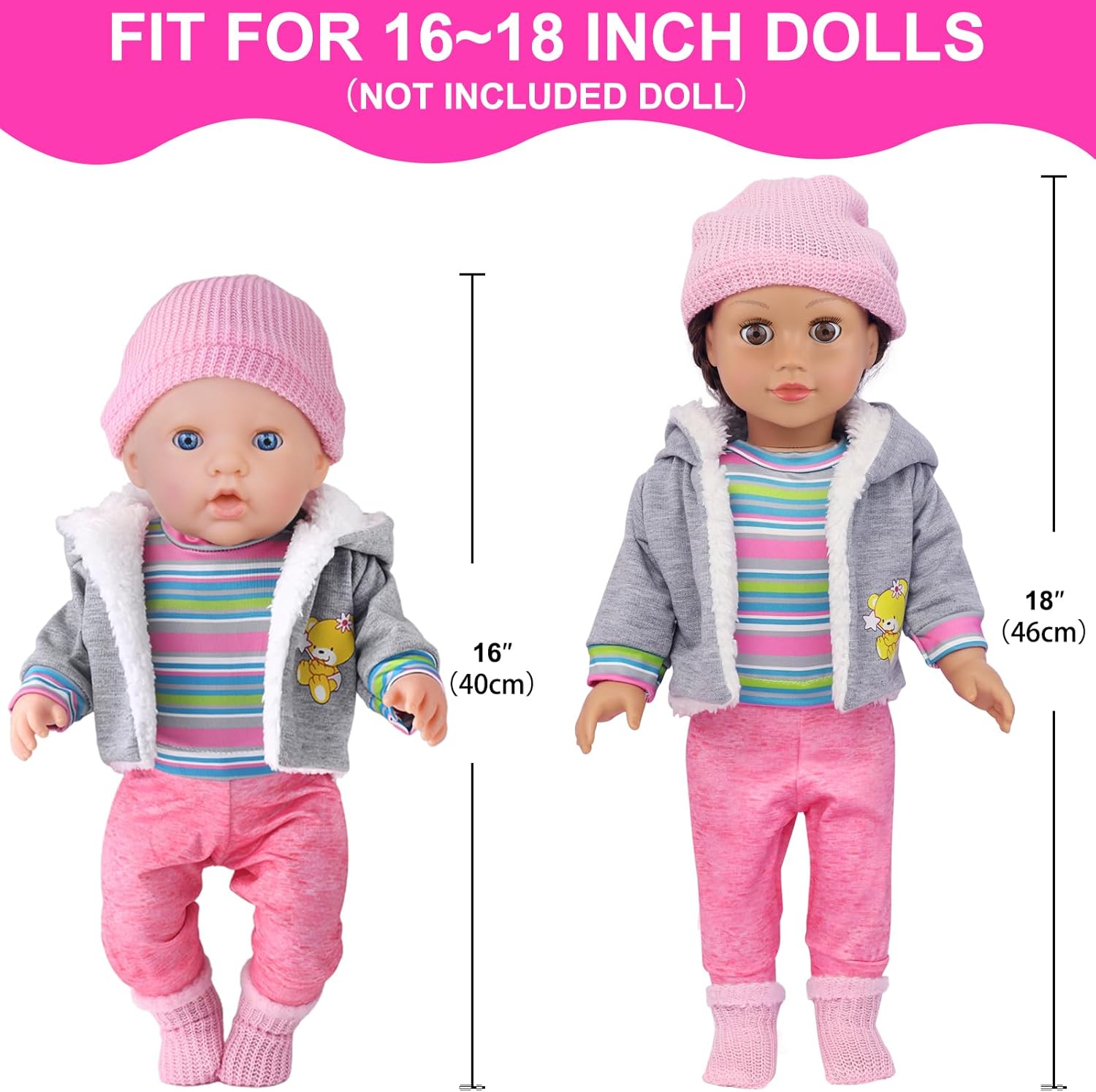 UNICORN ELEMENT 9PCS 16-18 Inch Baby Doll Clothes Set - Magic Tape Design Cute Outfits for Baby Dolls with Hat & Socks, 3+ Age Pretend Play Costumes to Boost Creativity (No Doll Included)