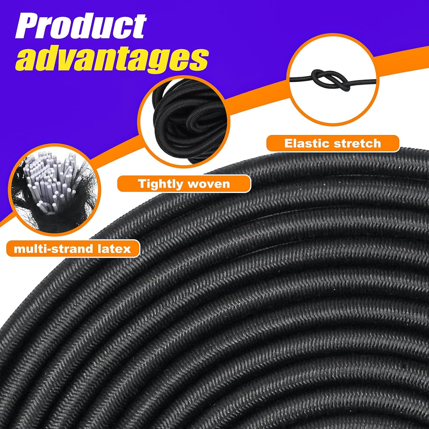 1/4" Bungee Cord, 33 Feet Elastic Bungee Cords with 20pcs Hooks, Shock Cord for Kayak Tarp Luggage Camping Accessories, Fitness Indoor&Outdoor Activities (1/4" x 33')