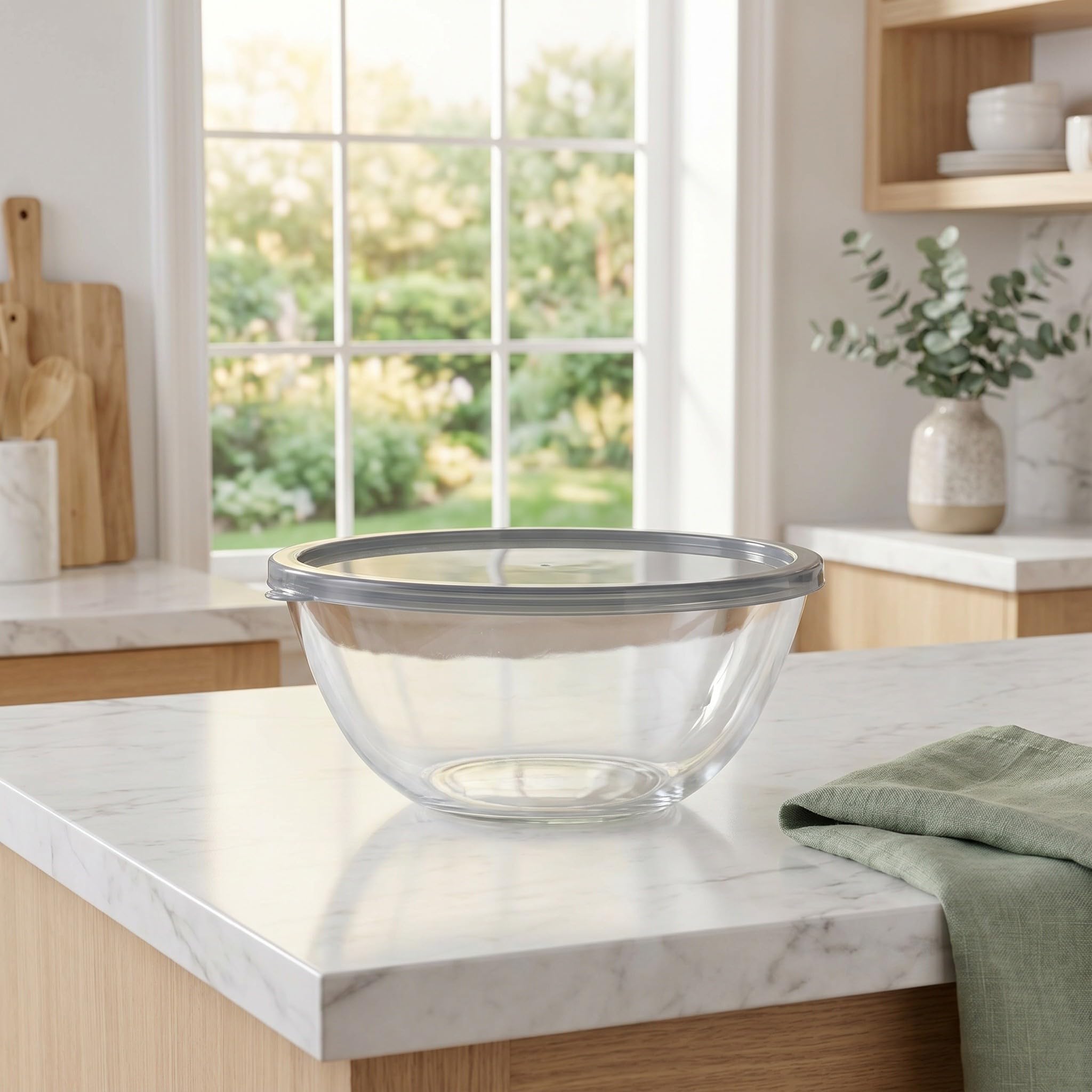 Operitacx Bol de vidrio para mezclar masa madre con tapa - Bol grande para ensalada de 4,5 L / 4,76 cuartos para mezclar y servir - Diseño transparente de amplia abertura para usar en la encimera de