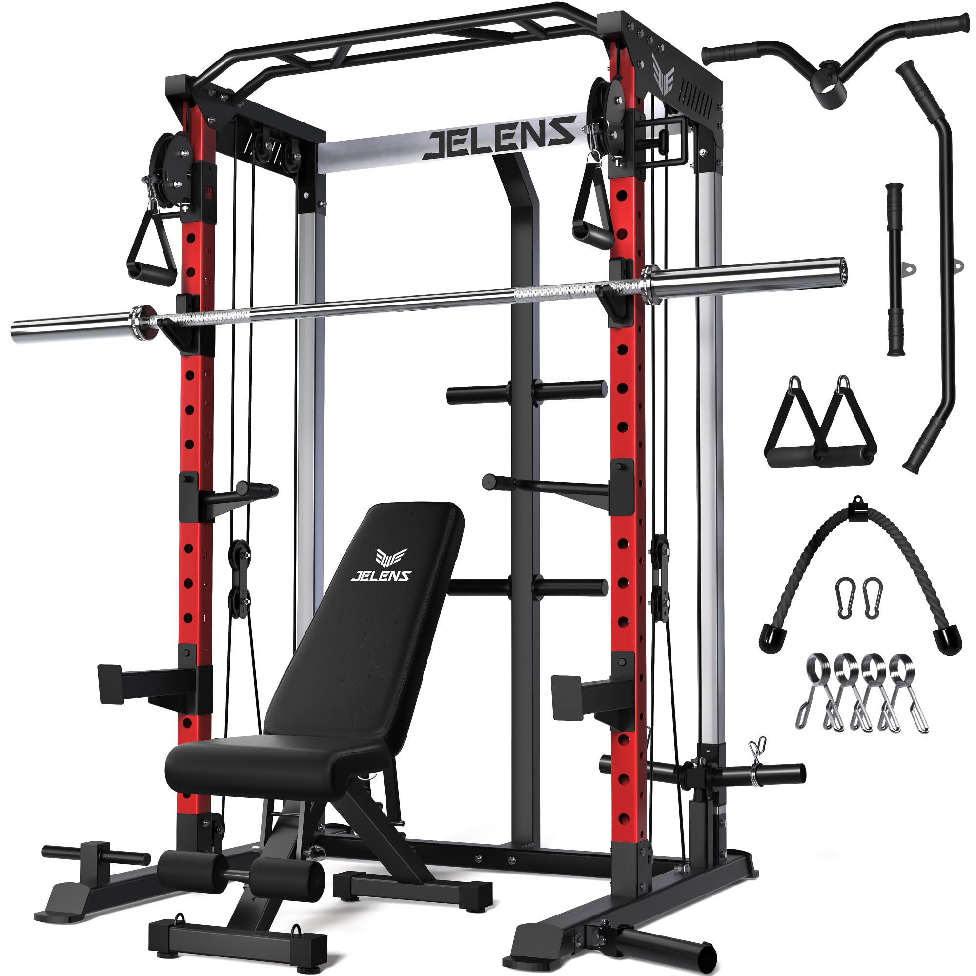 JELENS C21 Power Cage, 2000LBS Multi-Function Power Rack with Independent Dual Pulley System, All-in-One Squat Rack for Cable Crossover, Home Gym Workout Machine