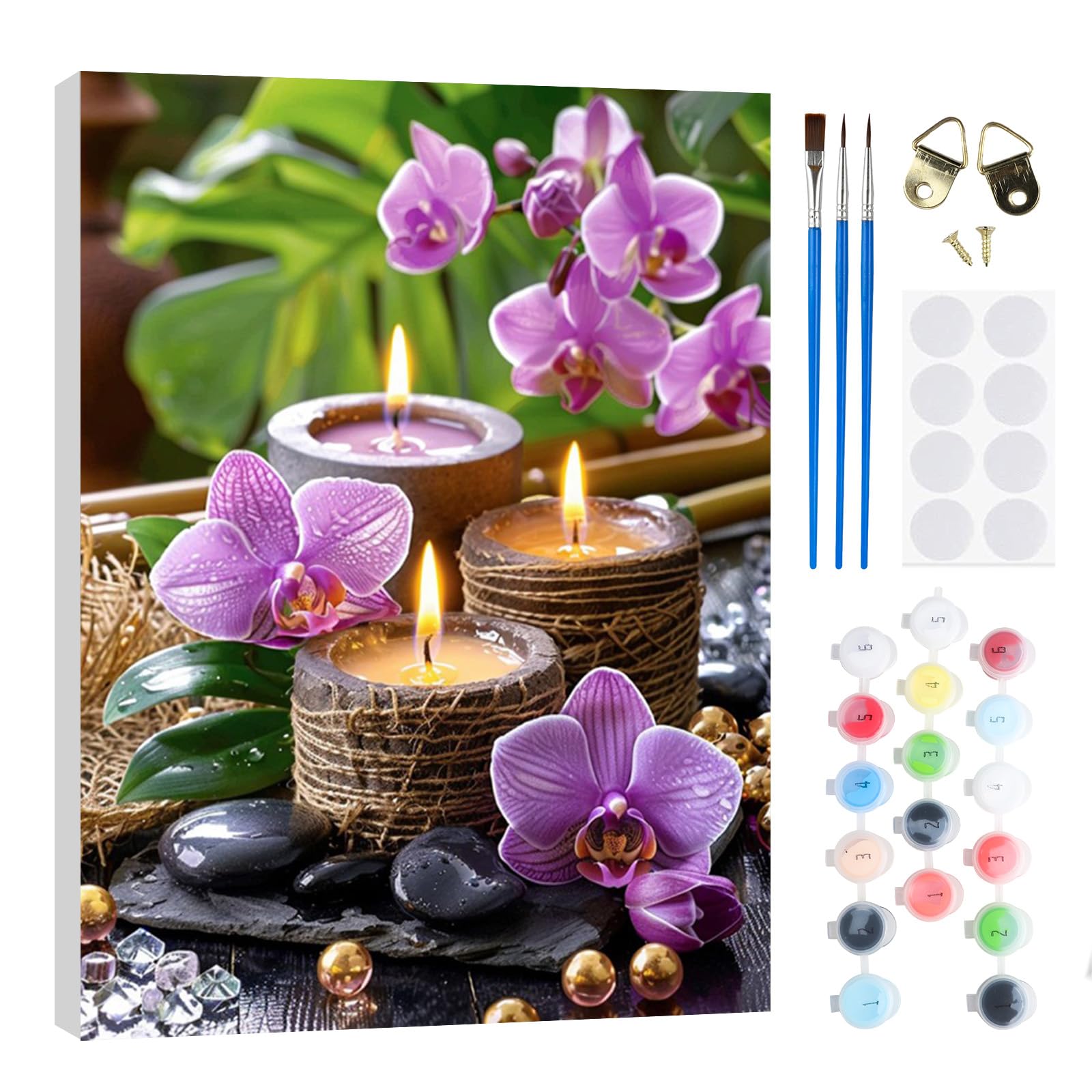 RICUVED Flowers Paint by Numbers with Wooden Framed – DIY Oil Painting Kit for Adults Kids,Candles Paint by Numbers Oil Acrylic Painting Canvas Kits for Home Decor Gift 20x30 cm