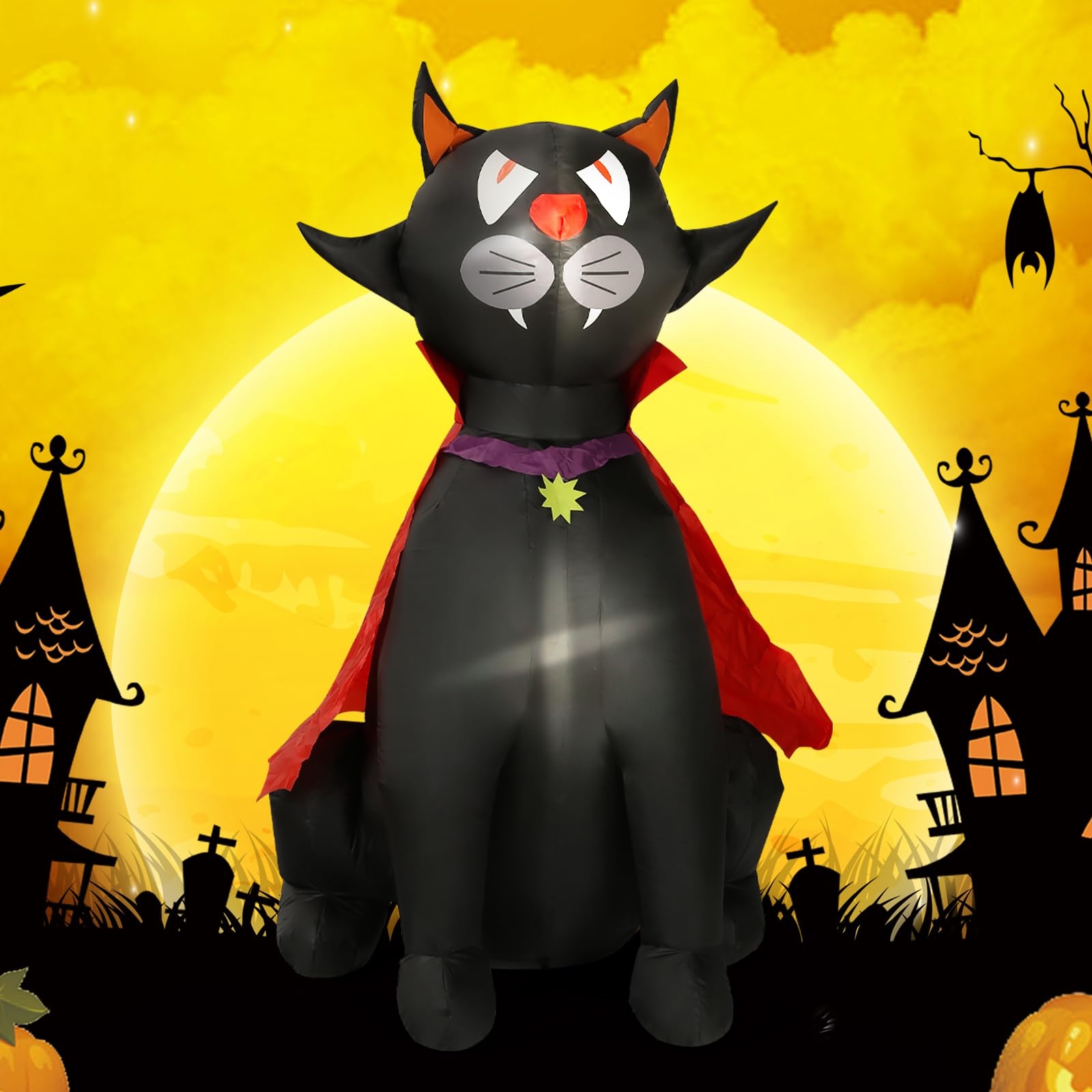 (similar)5Ft Halloween Inflatables Vampire Cat with LED Lights, Halloween Decoration Black Cat with Lights for Outdoor Yard Garden