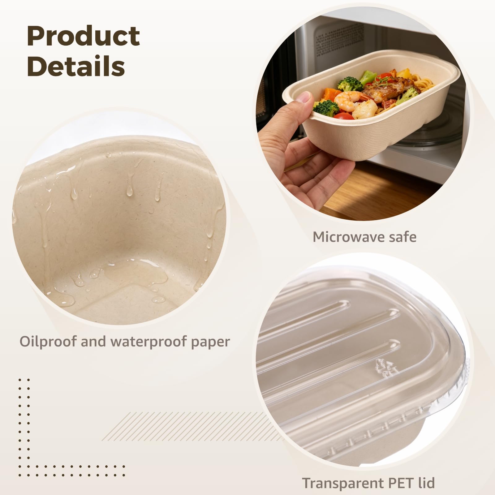 50 Stk. Einweg-Lebensmittelbehälter mit Deckel, 700 ml Papier-Food-Box mit 1 Fach, ölabweisender Salatbehälter mit PET-Deckel, 19 x 12,5 cm für Salat, Reste, Pasta, Obst, zum Mitnehmen