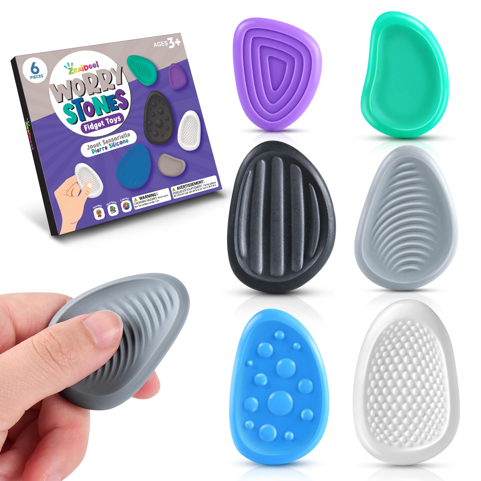Fidget Toys Adults Sensory Stone Toys: 6 Pack Textured Worry Stone for Autism Kids Calming Down - Fidget Stress Toys for Anxiety Relief - Students Prizes Fidget Toys Stuffers, Valentine Day Gift