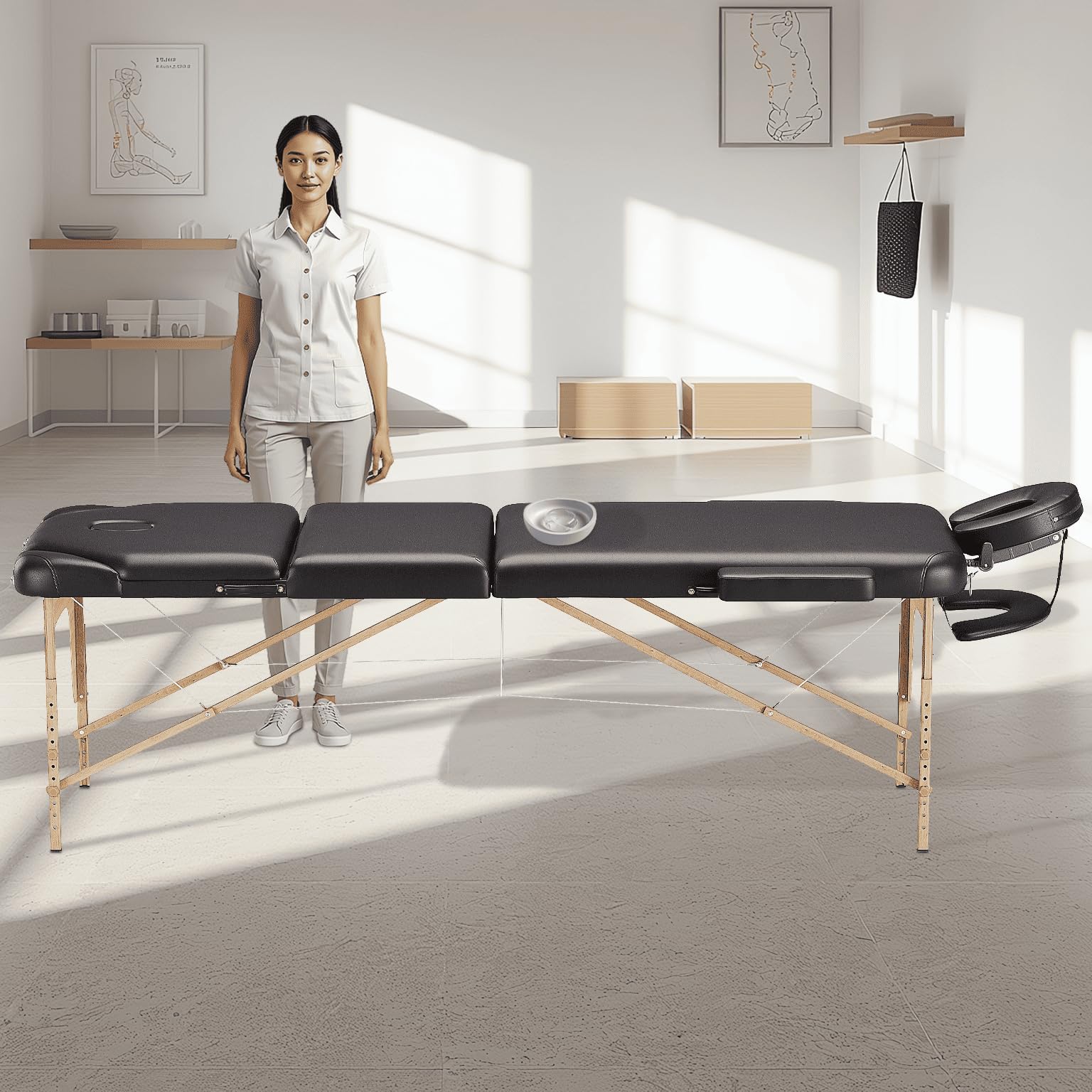 BELTOM® Nouveau Modèle Table de Massage 3 Zones Portables lit esthetique Reiki - Noir