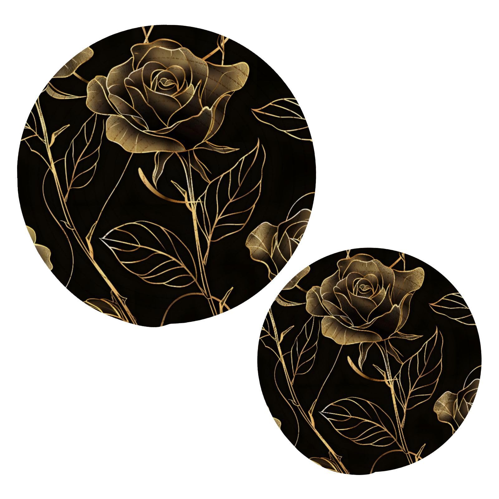 Botanical Elegant Gold Flower Kitchen Trivets Pot Holders Set of 2, Trivets for Hot Pots Dishes Woven Trivet Coaster Pad Mat for Counter