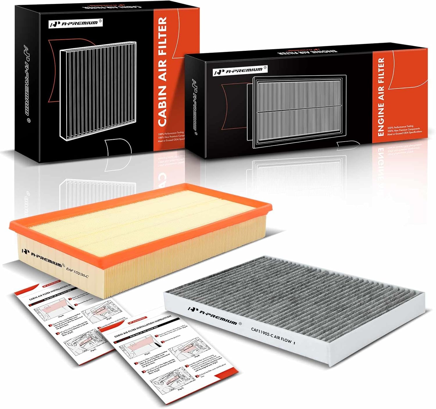 A-Premium 2-PC Engine & Cabin Air Filter with Activated Carbon Compatible with Audi Q7 2007-2015 & Porsche Cayenne 2003-2018 & Volkswagen Touareg 2004-2017, 3.0L 3.6L 4.2L 4.8L 5.0L