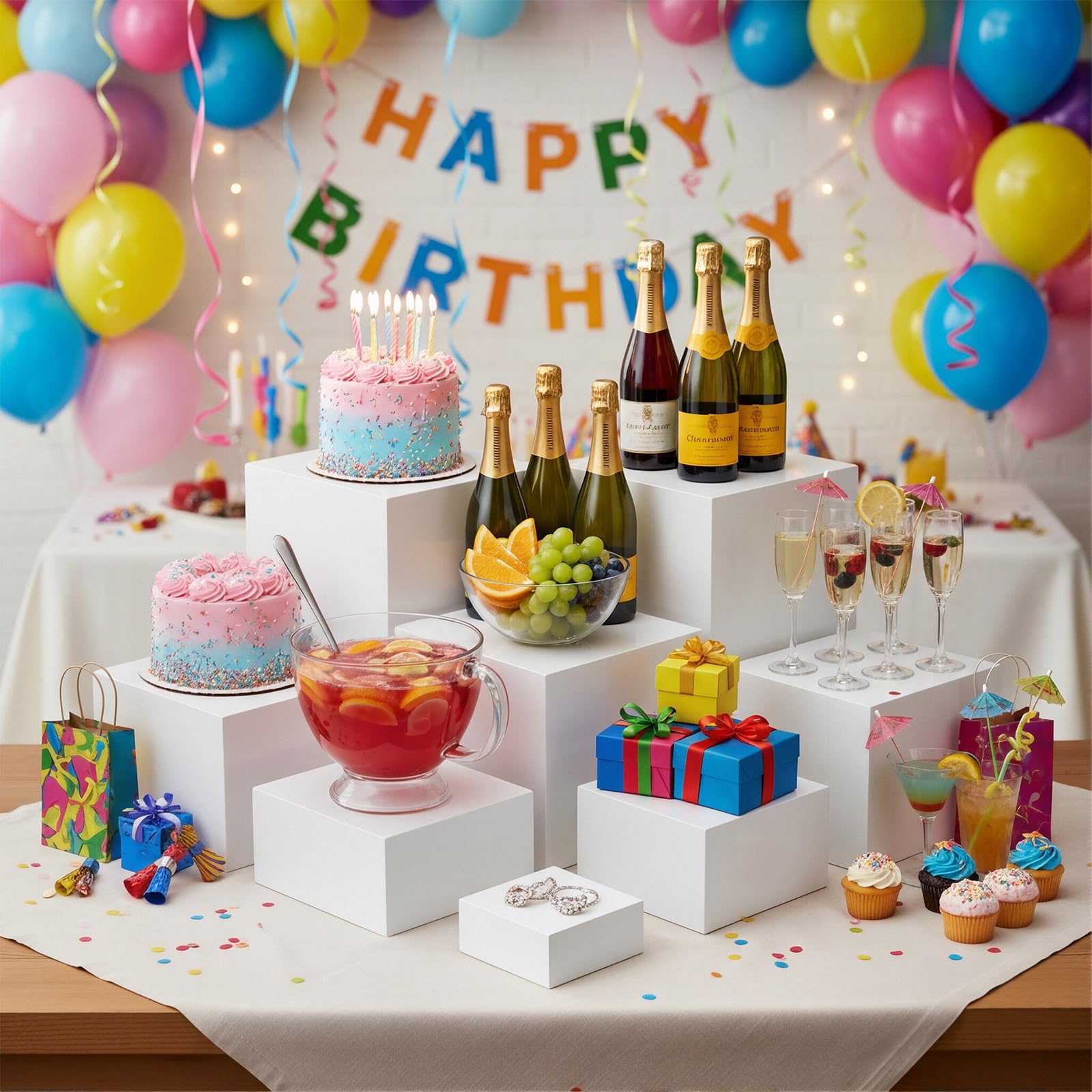 Alzatine per Buffet, XRCHAA Set da 8 Alzatine per Buffet in Acrilico 3"/4"/5"/6"/7"/8"/9"/10" Piattaforme Espositive con Fondo Aperto, Espositori per Dessert, Torte, Gioielli e Matrimoni,Bianco