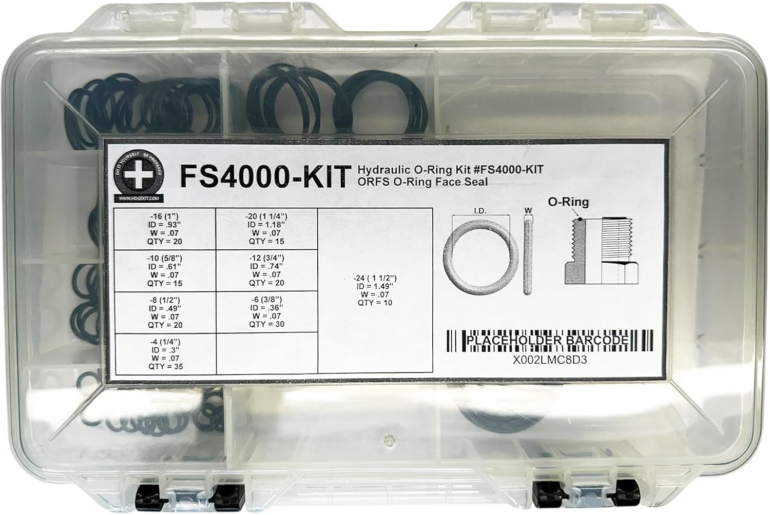 Hose Kit #FS4000-Kit ORFS Hydraulic O-Ring Face Seal Kit (155 pcs, Buna-N, 1/4" to 1-1/2" Sizes, High-Pressure Seals)