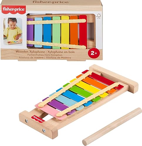 Fisher-Price Xilófono de juguete de madera para niños pequeños, instrumento musical de madera para juegos de desarrollo, niños preescolares a partir