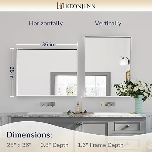 Miniatura 29 de Keonjinn Espejo de baño dorado de 48 x 36 pulgadas, espejo rectangular con marco de metal dorado cepillado, espejo de pared grande rectangular