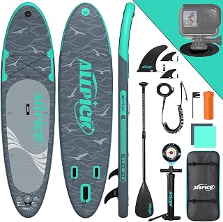 ALLPICK Premium SUP Board Set, Stand Up Paddling Board Aufblasbar, Mit Universal Kamerahalterung, Komplettes Zubehör, Verstellbares Paddel, Anfänger, Fortgeschrittene, 200kg