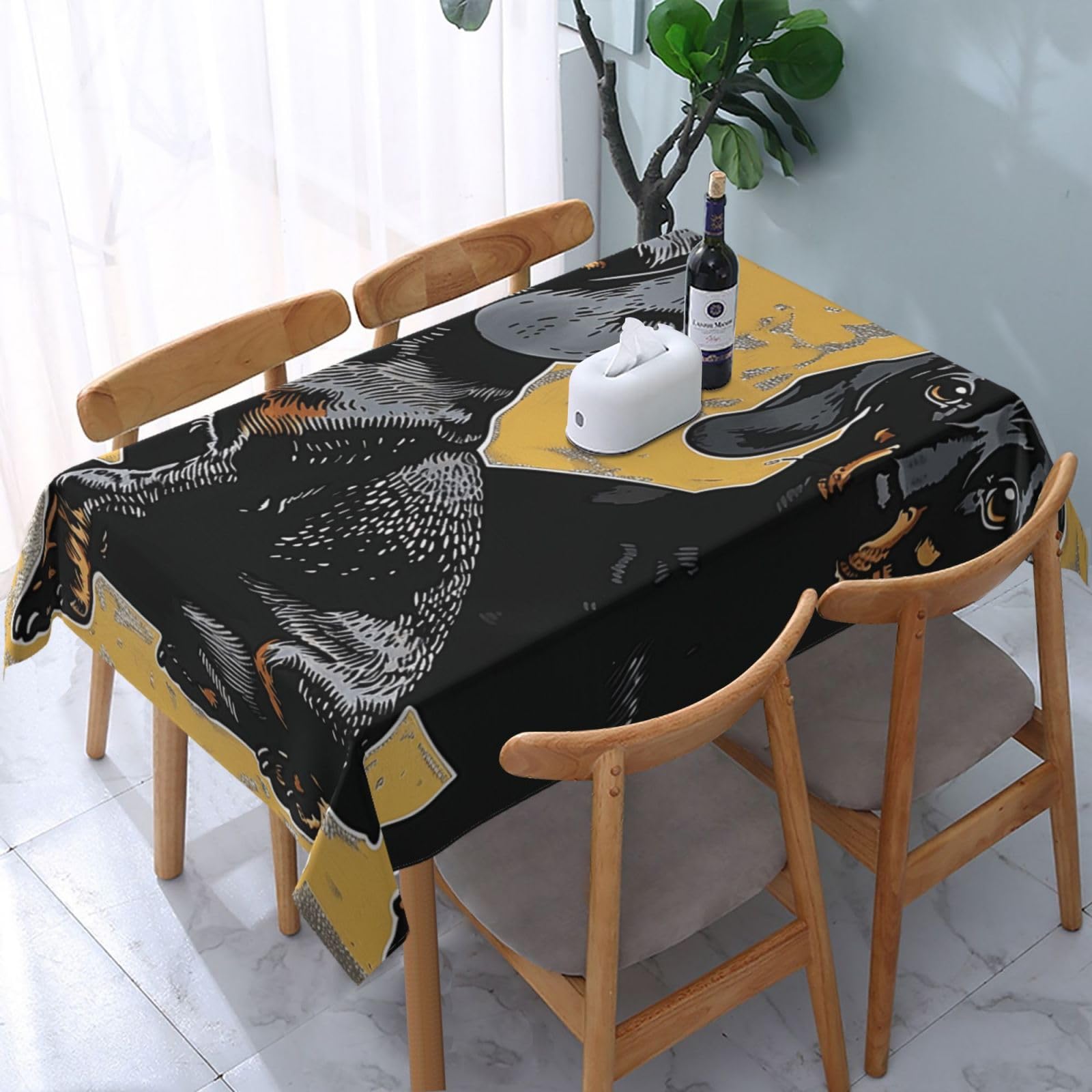 WPKJU Dachshund Printed Tablecloth Water Resistant Table Cover Washable Rectangle Table Cloth for Tables 54x72 in