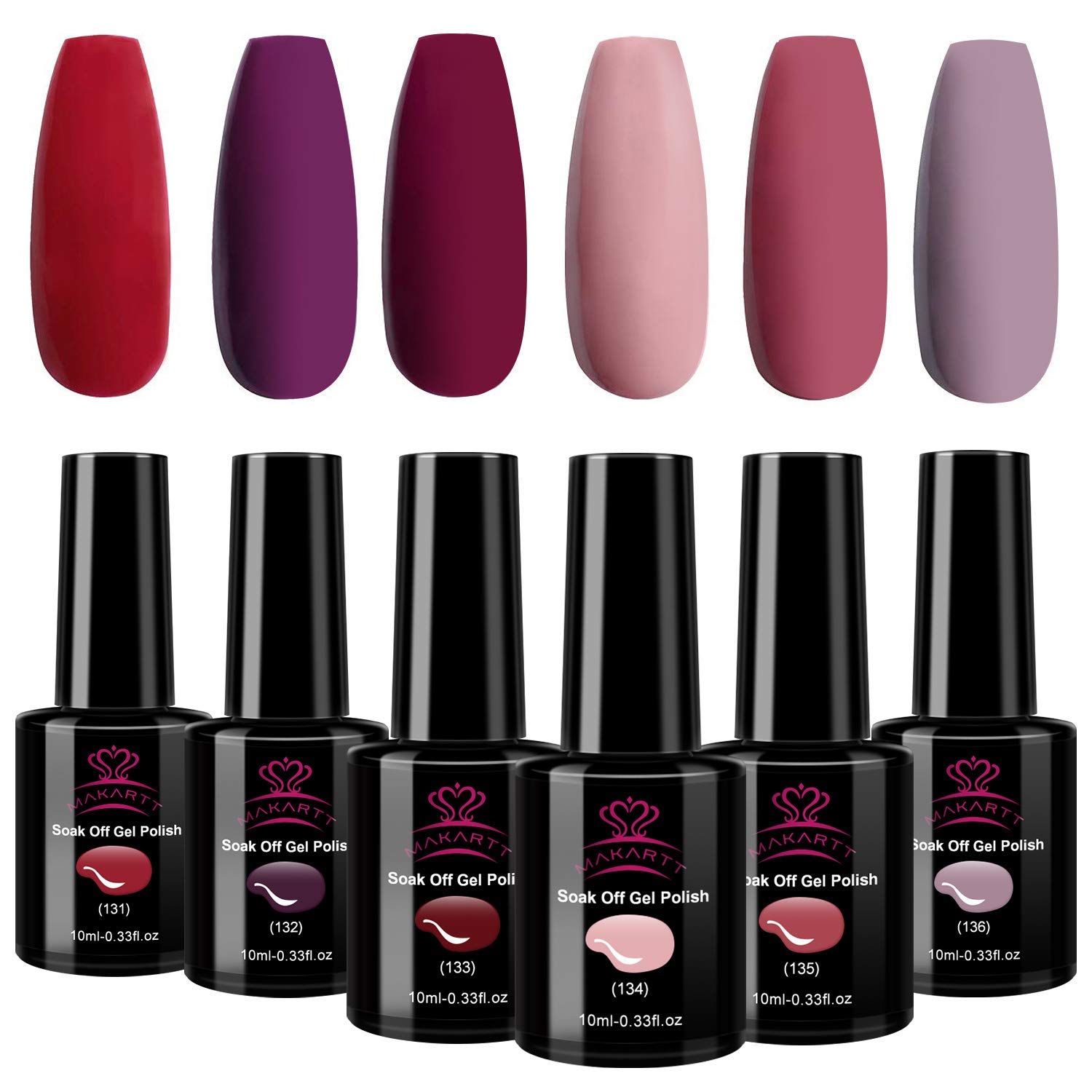 Makartt Gel Nail Polish Kit 6 Colors, Winter Wine Red Purple Pink Soak Off Gel Polish Set 10ml Dark Nail Polish For Nail Art Salon DIY at Home, Gift for New Year Christmas Holiday : Beauty & Personal Care