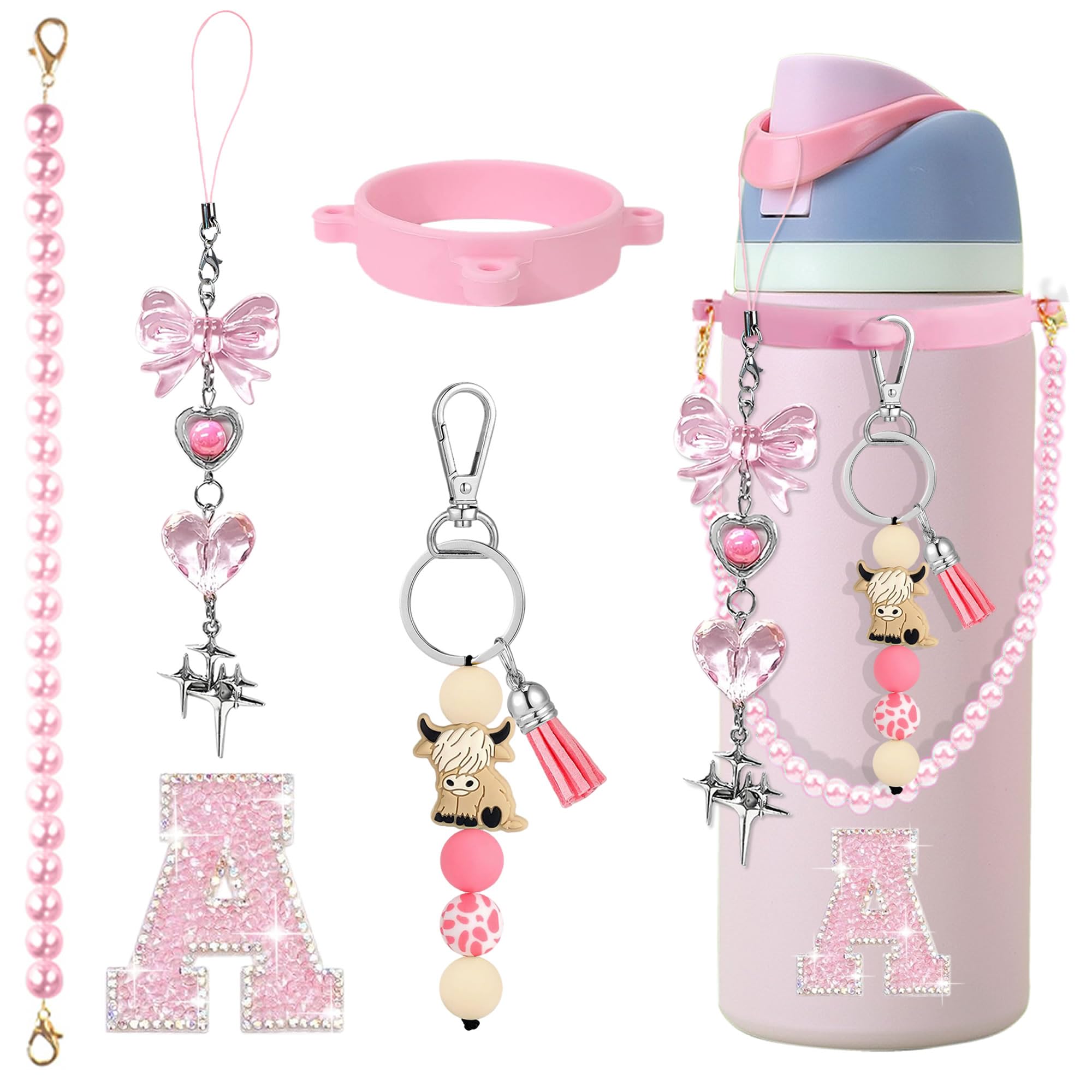 Highland Cow Keychain for Owala Bottle AccessoriesCharm Set