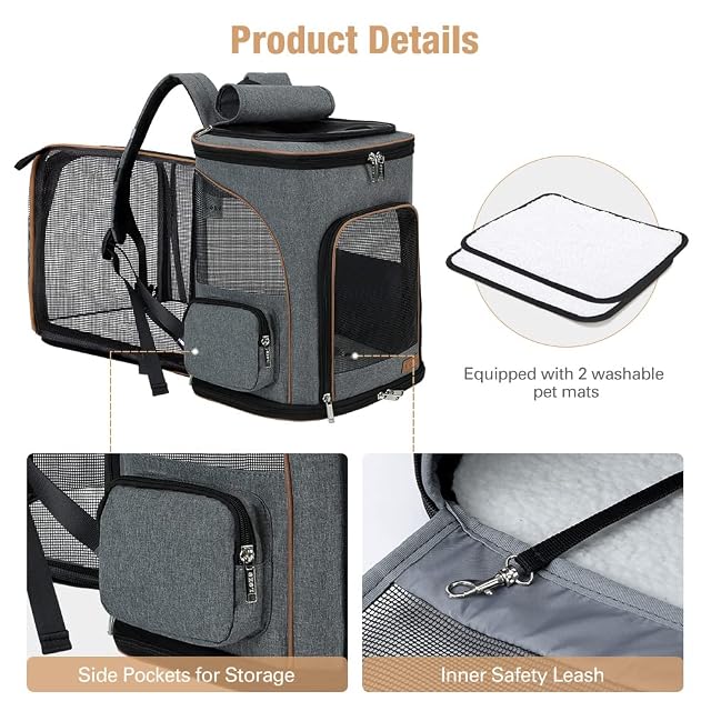 Foto 4 de 7 de Lekesky Transportin Gato Mochilas para Gatos y Perro Bolsa para Mascotas Expandible Mochila Gato…