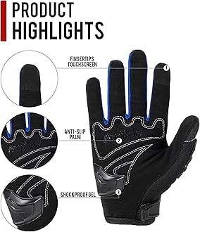 IRON JIA'S Motorcycle Gloves Full Finger Durable for Road Racing Bike Summer Spring Powersports Support Touch Screen Blue- XL