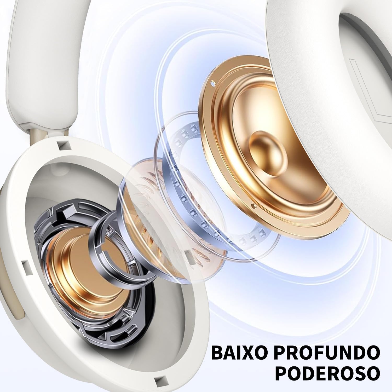Fones de Ouvido Bluetooth 5.4, Headphone Bluetooth com Cancelamento de Ruido Ativo ANC, Graves Potentes, Som Surround 3D, Headset com Microfone, Suporte Chamadas de Voz, 55 Horas de Reprodução, Branco