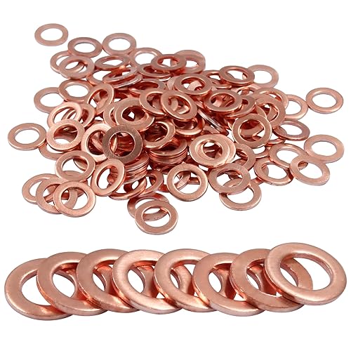 Jersvimc Arandela plana de cobre M6, 120 piezas, kit de juntas de cobre, anillo de arandela de sellado métrico, diámetro interior de 0.236 in,