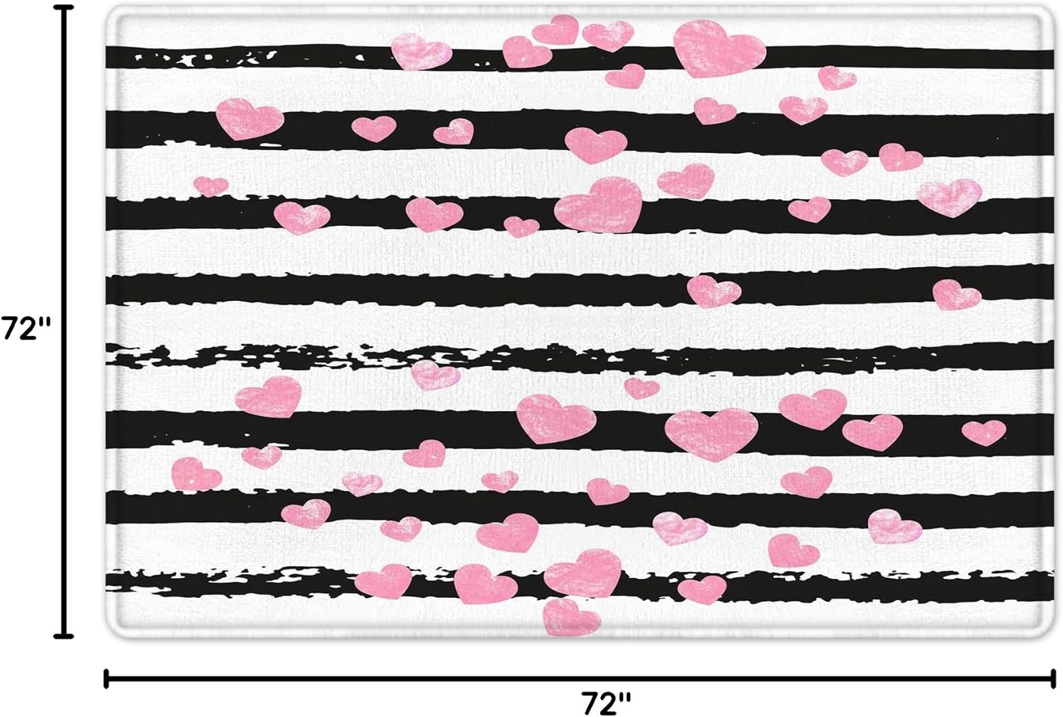 LB Valentine's Day Shower Curtain Sets with Rugs Falling Pink Love Heart on Black and White Striped Fabric Shower Curtain with Hooks Abstract Art Bathroom Curtains Shower Set, 72x72 inches