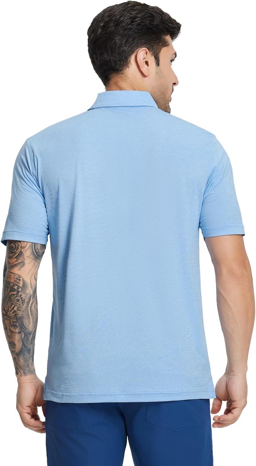 MICHEL ROUEN Mens Polo Shirts Heather Jacquard/Print/Striped Performance Moisture-Wicking Casual Collared Golf Shirts for Men - Image 3