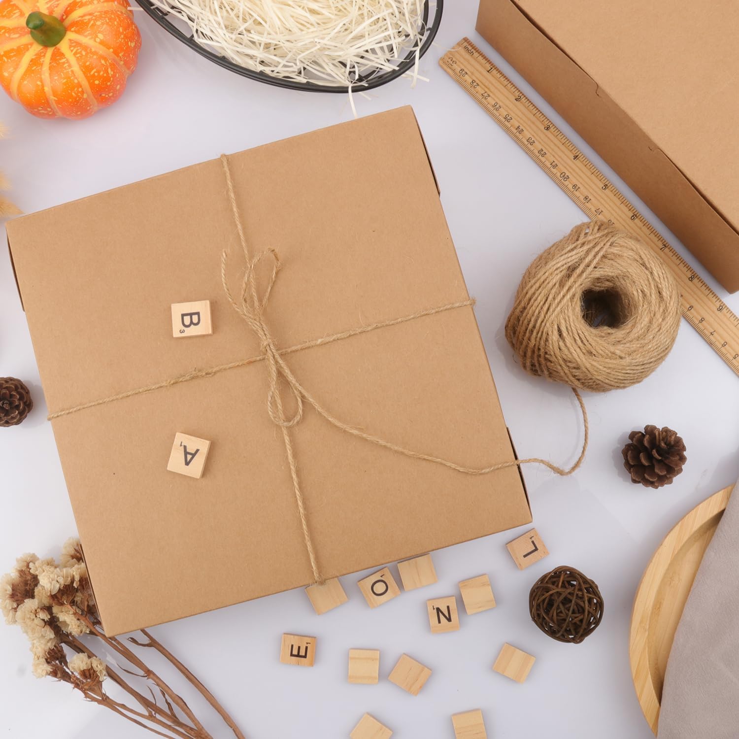 50 Pack 9 Inch Paper Baked Goods Boxes, Kraft Bakery Boxes 9 x 9 x 3 inches, Square Kraft Pie Boxes for Chocolates, Donuts, cookies, Food & Pastries