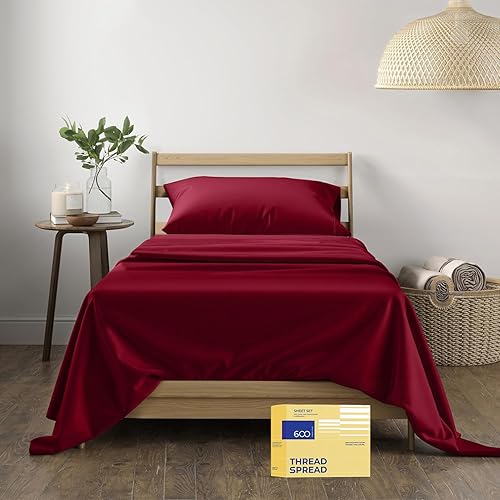 Vista 162 de THREAD SPREAD Hotel Collection - Juego de sábanas de 600 hilos de algodón egipcio, satinado, 4 piezas, Blanco, King