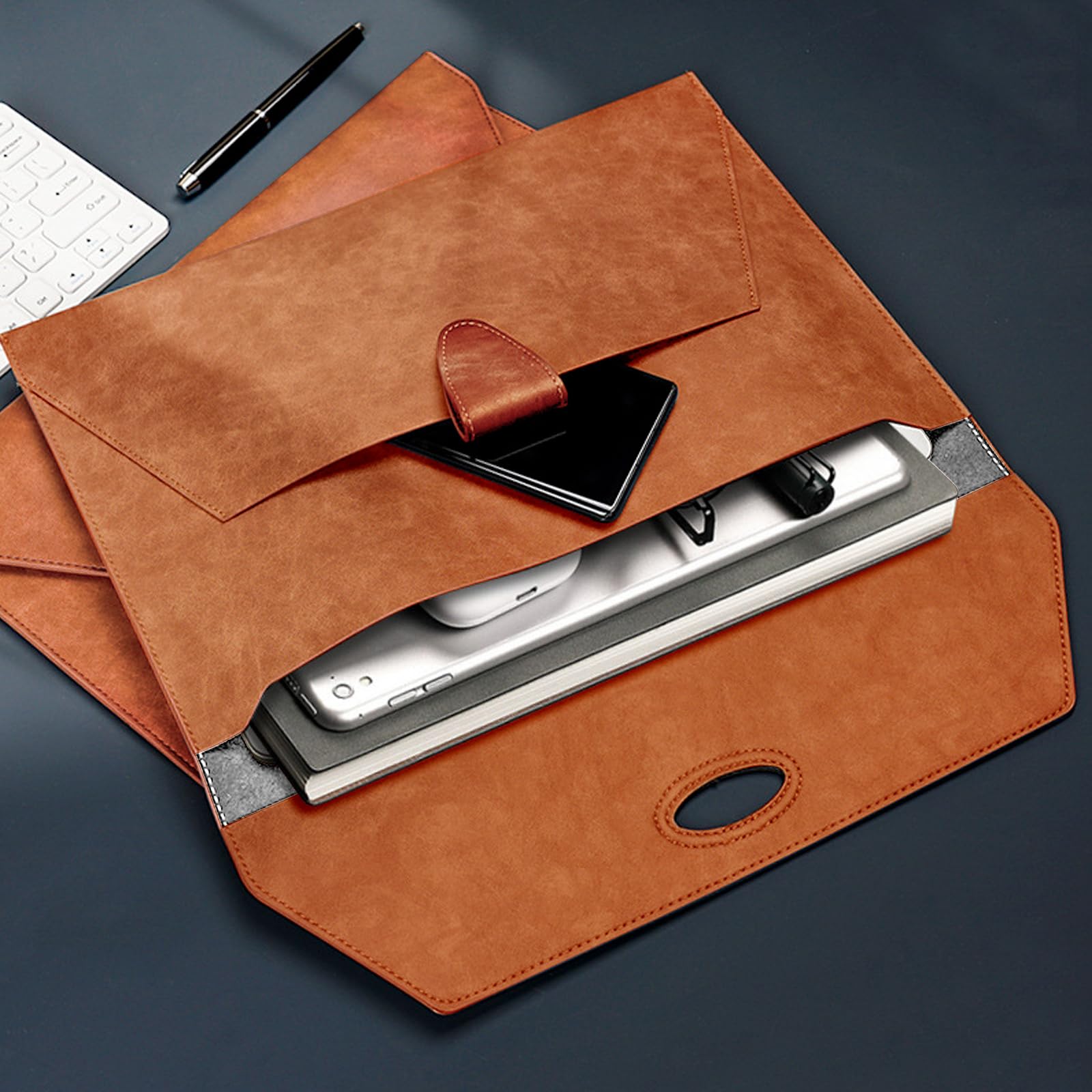 VANRA PU Leather File Folder Document Organizer Holder Waterproof Filing Envelope Case with 2 Pockets - Image 2