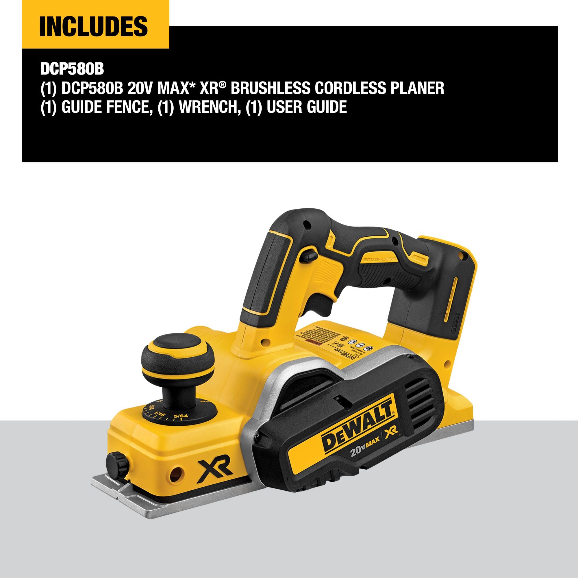 DEWALT Raboteuse 20 V MAX, 30 000 coupes par minute, profondeur de coupe de 2 mm, moteur sans balais, outil nu uniquement (DCP580B)