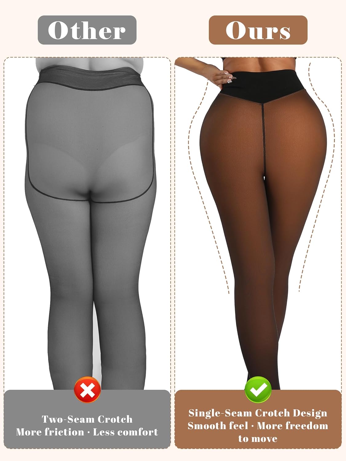 HONENNA Single-Seam Fleece Lined Tights for Women, V-Waist Warm Sheer Thermal Pantyhose, medias térmicas invierno mujer - Image 5